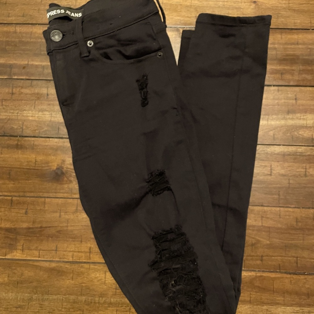 EXPRESS high rise ripped black jeans